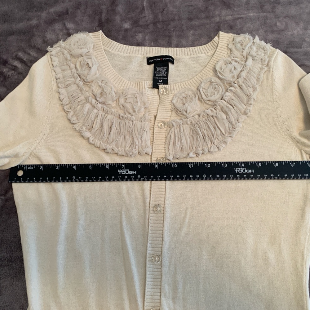 New York and Co. Ivory Floral Embellished Cardigan - Picture 8 of 11